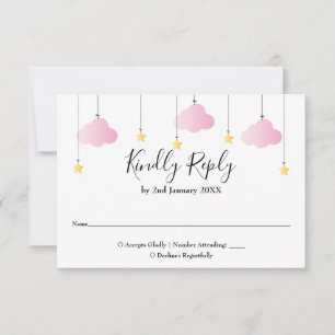 Tarjeta De Confirmación De Asistencia Twinkle Twinkle Estrella Rosa Chica Baby Shower