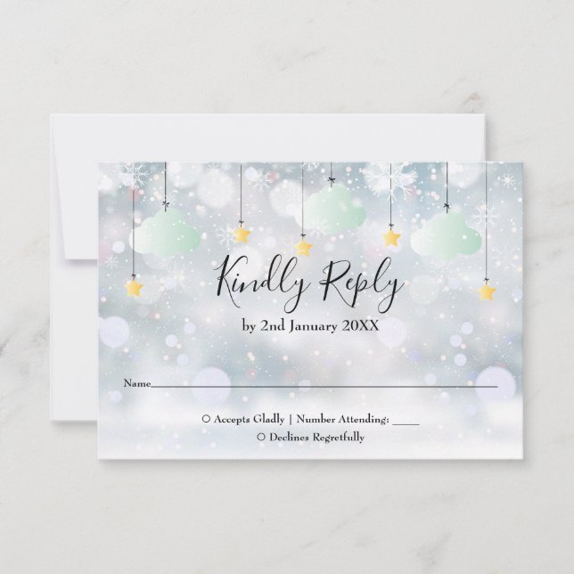 Tarjeta De Confirmación De Asistencia Twinkle Twinkle Género Invernal Neutral Baby Showe (Anverso)