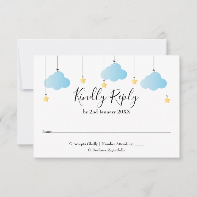 Tarjeta De Confirmación De Asistencia Twinkle Twinkle Star Blue Boy Baby Shower (Anverso)