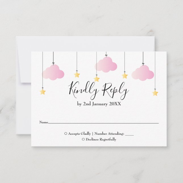Tarjeta De Confirmación De Asistencia Twinkle Twinkle Star Chica Rosa Baby Shower (Anverso)