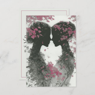Tarjeta De Confirmación De Asistencia Two Brides Hand Drawn Pencil Illustration  