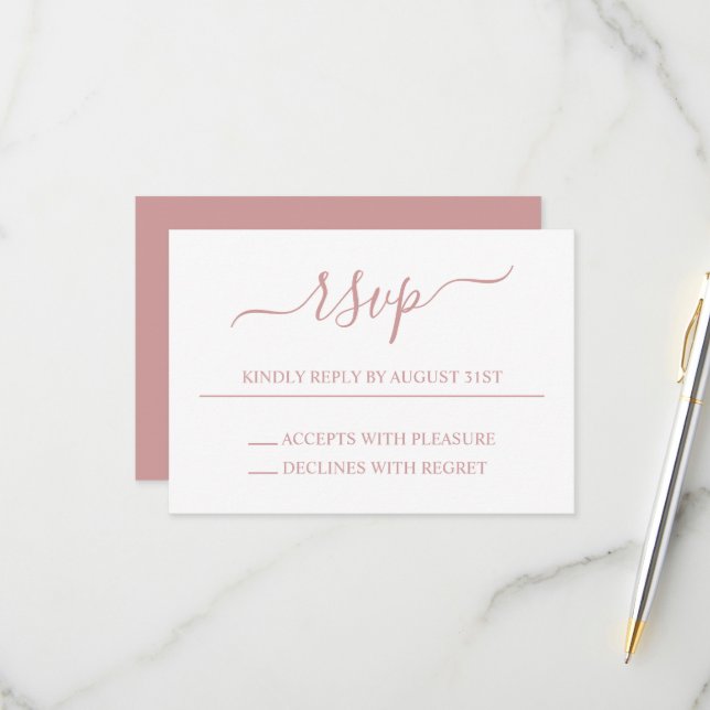 Tarjeta De Confirmación De Asistencia Una boda elegante rosada y turbia (Anverso/Reverso In Situ)