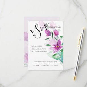 Tarjeta De Confirmación De Asistencia Unicidad De Flores De Arte De Color Rosa Violeta