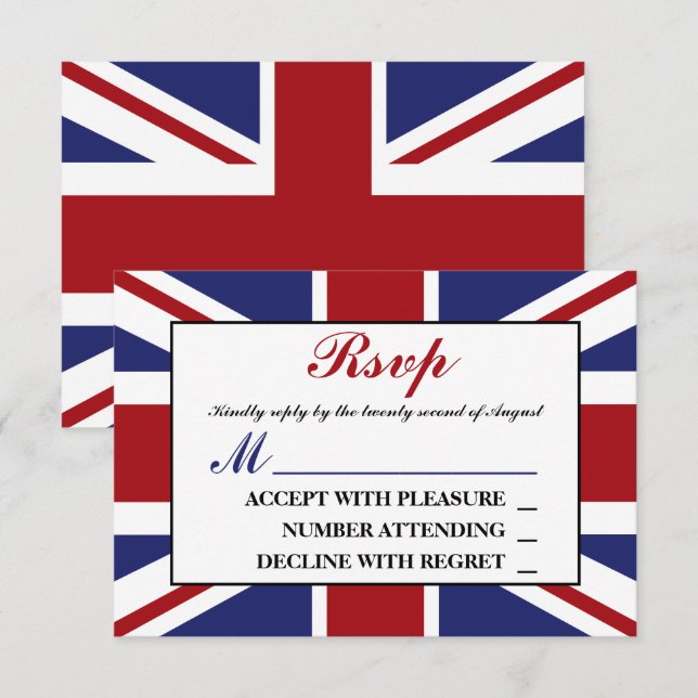 Tarjeta De Confirmación De Asistencia Union Jack Flag Boda británico (Anverso / Reverso)