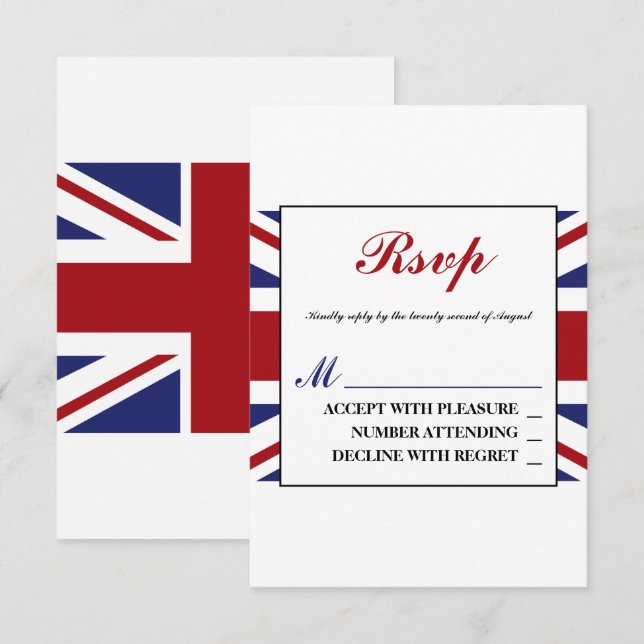 Tarjeta De Confirmación De Asistencia Union Jack Flag Boda británico (Anverso / Reverso)