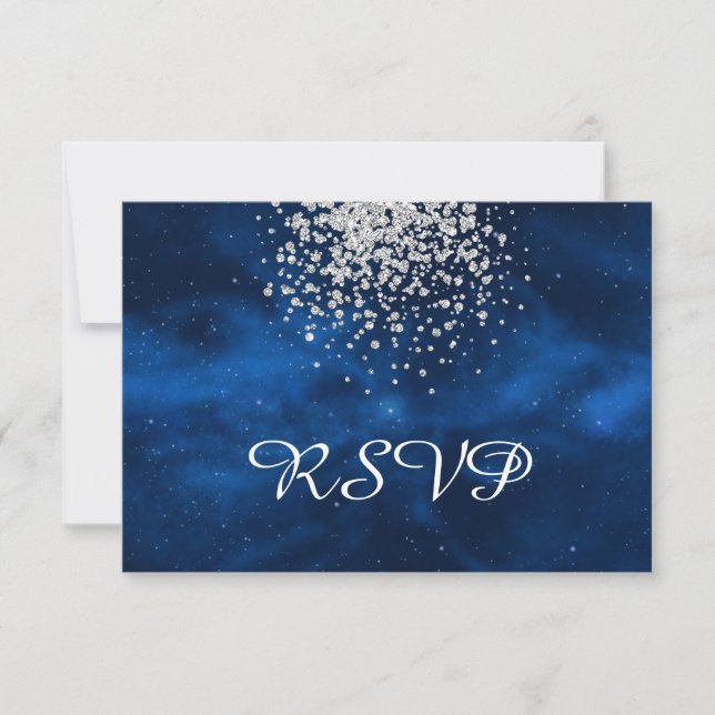 Tarjeta De Confirmación De Asistencia Universo celeste azul con confeti plateado (Anverso)