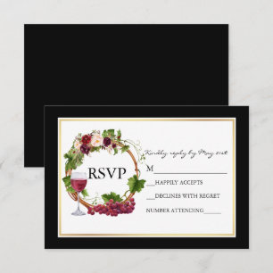 Tarjeta De Confirmación De Asistencia Uvas acuarelas Florales Wreath Boda Oro negro