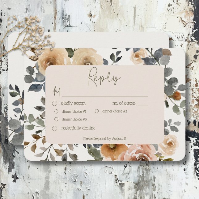 Tarjeta De Confirmación De Asistencia Vainilla Rosas del Boho Blanco Cream Boda Cena (Vanilla White Boho Roses Cream Wedding Dinner RSVP Card)
