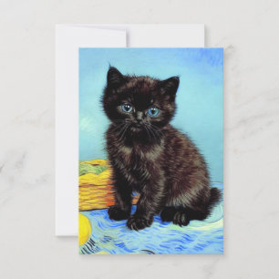 Tarjeta De Confirmación De Asistencia Van Gogh Black Kitten con yarn