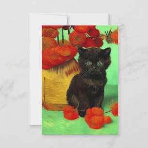 Tarjeta De Confirmación De Asistencia Van Gogh Black Kitten Red Flowers