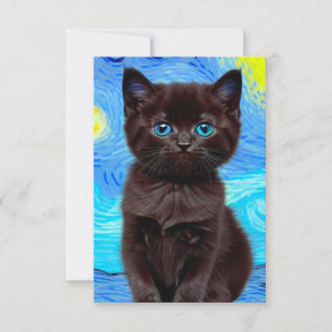 Tarjeta De Confirmación De Asistencia Van Gogh Starry Night Black Cat