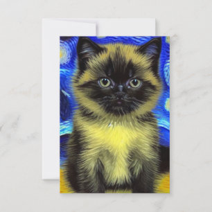 Tarjeta De Confirmación De Asistencia Van Gogh Starry Night Siamese Cat