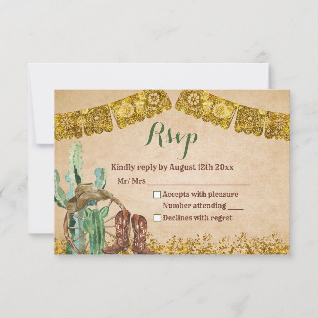 Tarjeta De Confirmación De Asistencia Vaquero rústico de Texas Cumpleaños del Suroeste (Anverso)