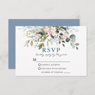 Tarjeta De Confirmación De Asistencia Vegetación acuática Boda azul turbio rosado