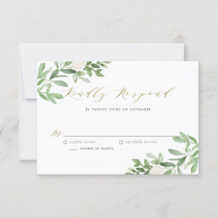 Tarjeta De Confirmación De Asistencia Vegetación acuática y Boda de flores blancas