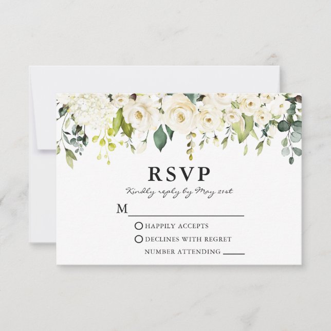 Tarjeta De Confirmación De Asistencia Vegetación Boda Floral blanca acuarela (Anverso)