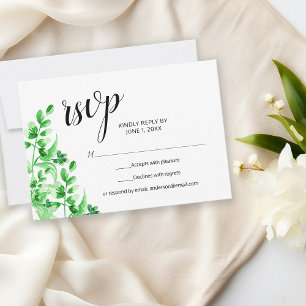 Tarjeta De Confirmación De Asistencia Vegetación de color de agua Elegante Boda de calig