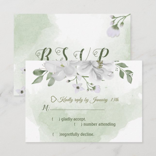 Tarjeta De Confirmación De Asistencia vegetación de flores blancas (Anverso / Reverso)
