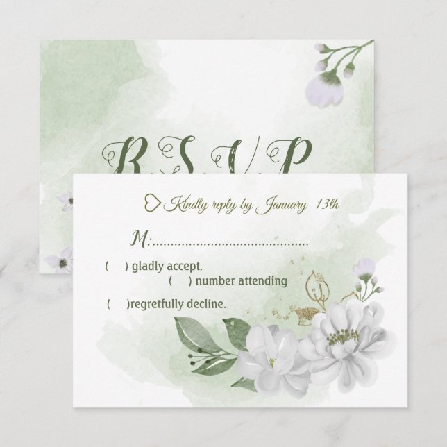 Tarjeta De Confirmación De Asistencia vegetación de flores blancas (Anverso / Reverso)