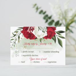 Tarjeta De Confirmación De Asistencia vegetación floral roja y blanca