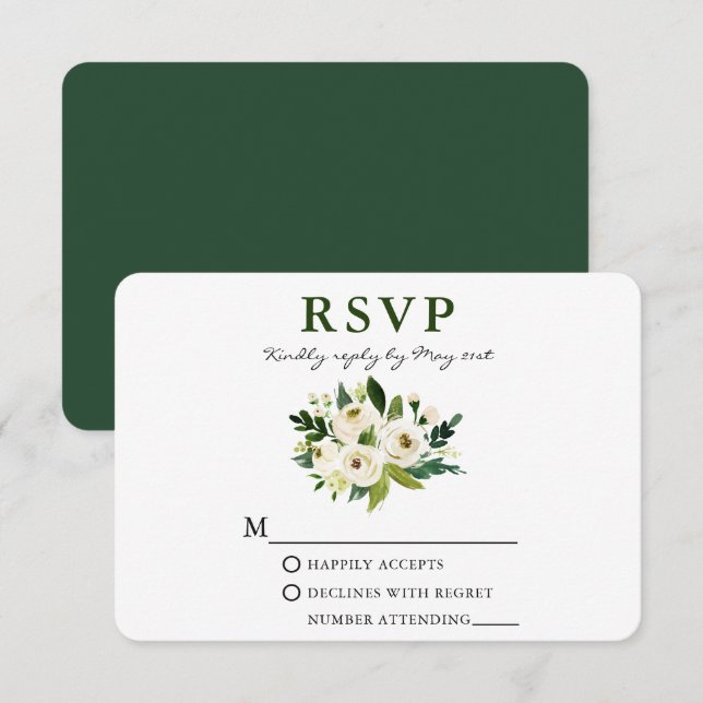 Tarjeta De Confirmación De Asistencia Vegetación floral verde blanca acuarela (Anverso / Reverso)