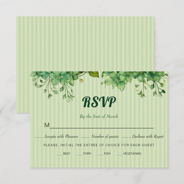 Tarjeta De Confirmación De Asistencia Vegetación y matrimonio primaveral a rayas (Anverso / Reverso)
