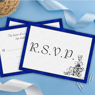 Tarjeta De Confirmación De Asistencia Velvet azul, Boda florido negro