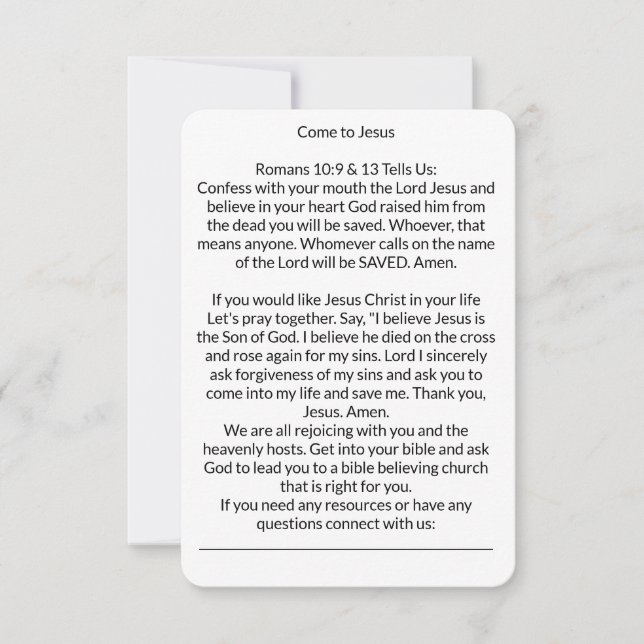 Tarjeta De Confirmación De Asistencia Vengan a la tarjeta de oración de salvación de Jes (Anverso)