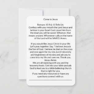 Tarjeta De Confirmación De Asistencia Vengan a la tarjeta de oración de salvación de Jes
