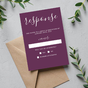 Tarjeta De Confirmación De Asistencia Verdadera simplicidad 1 Boda Minimalista púrpura d