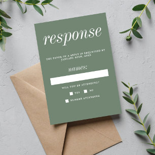Tarjeta De Confirmación De Asistencia Verdadera simplicidad 2 Boda Minimalista verde pol