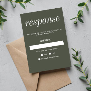 Tarjeta De Confirmación De Asistencia Verdadera simplicidad 2 Camo Boda Minimalista verd