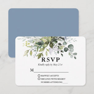 Tarjeta De Confirmación De Asistencia Verde acuático moderno Boda azul turbio