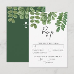 Tarjeta De Confirmación De Asistencia Verde acuático moderno Boda verde esmeralda