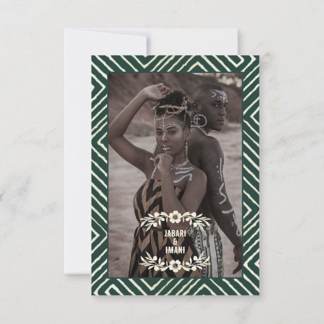 Tarjeta De Confirmación De Asistencia Verde de caza tribal africana (Reverso)