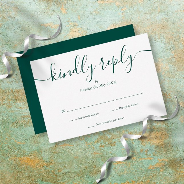 Tarjeta De Confirmación De Asistencia Verde Esmeralda Simple Elegante Script (Subido por el creador)