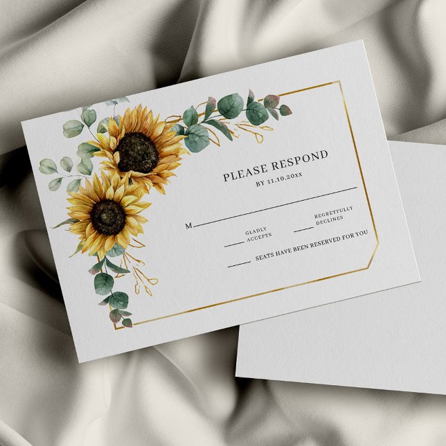 Tarjeta De Confirmación De Asistencia Verde floral de girasol Eucalyptus (Floral Sunflower Eucalyptus Wedding Response RSVP Enclosure Card)