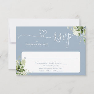 Tarjeta De Confirmación De Asistencia Verde Floral Script Corazón Azul Polvoriento