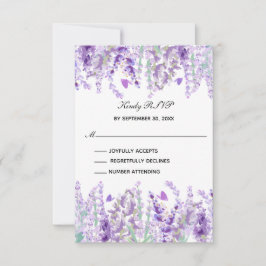 Tarjeta De Confirmación De Asistencia Verde lavanda Floral Acuarela Formal Elegante
