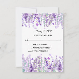 Tarjeta De Confirmación De Asistencia Verde lavanda Floral Acuarela Formal Elegante