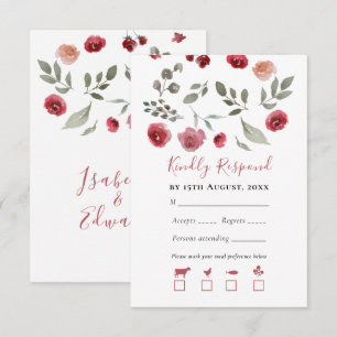 Tarjeta De Confirmación De Asistencia Verde Moderno de Salvia Follaje Floral Burgundy