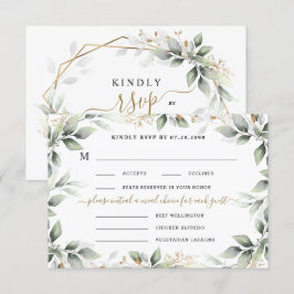 Tarjeta De Confirmación De Asistencia Verde & Oro 3 Tres opciones de comida para boda rú