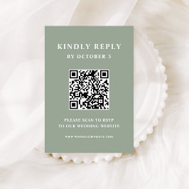 Tarjeta De Confirmación De Asistencia Verde sabio con texto elegante | Código QR boda