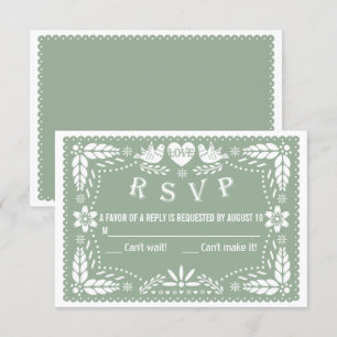Tarjeta De Confirmación De Asistencia Verde sabio papel picado pájaros amorosos boda de
