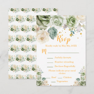 Tarjeta De Confirmación De Asistencia Verde Salvia y Floral Crema Sweet Sixteen