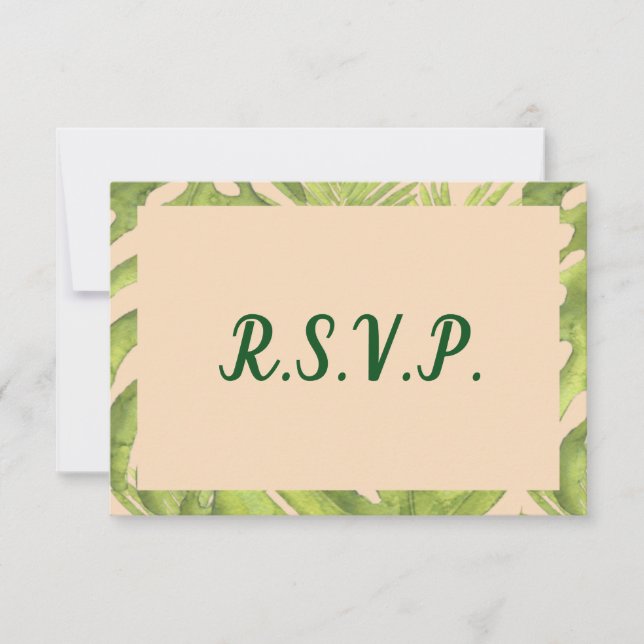 Tarjeta De Confirmación De Asistencia Verde tropical y Boda Rubor (Anverso)