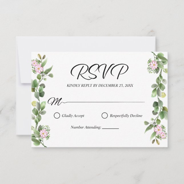 Tarjeta De Confirmación De Asistencia Verdor Elegante y Hermoso Boda Floral (Anverso)