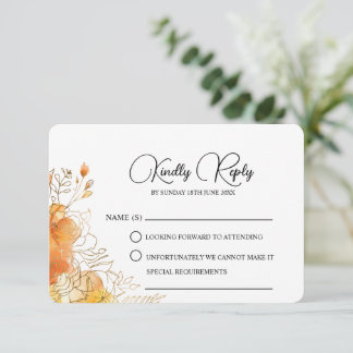 Tarjeta De Confirmación De Asistencia Verona Sunset Gold Watercolor Floral Boda