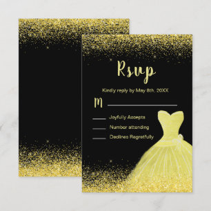 Tarjeta De Confirmación De Asistencia Vestido Amarillo Brillante Faux Glitter Quinceaner