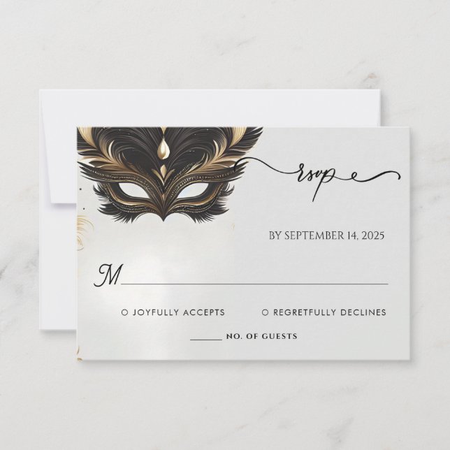 Tarjeta De Confirmación De Asistencia Vestido Código Vrom Vestimenta Masquerade Ball Bod (Anverso)